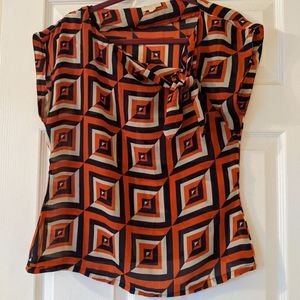 Orange/blue geometric print blouse (M)